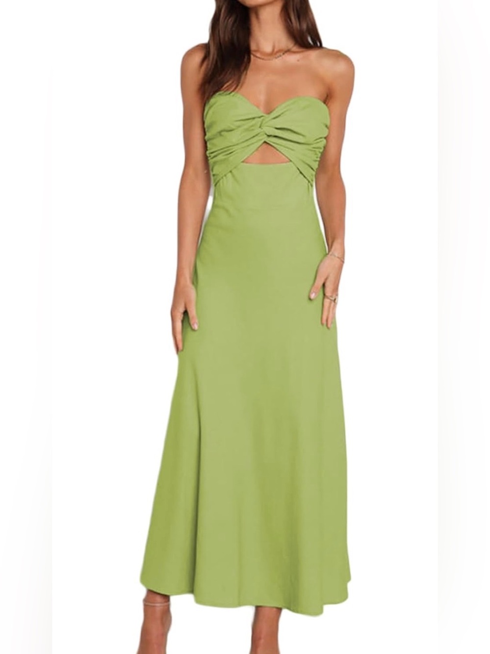 Twist Front Strapless Sweetheart Neckline Midi Dresses for Women Smocked dress